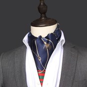 Resim Zarif Erkek Mavi Eşarp Altın Püsküllü - Klasik İngiliz Retro Twill, Dayanıklı %100 Polyester, Resmi ve Profesyonel Giyim için Mükemmel 