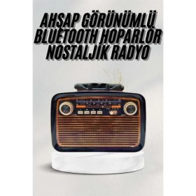 Resim Zengezur Bluetooth Hoparlör Ahşap Renk Vintage Işıklı Nostaljik Radyo Fm Ahşap Görünümlü 
