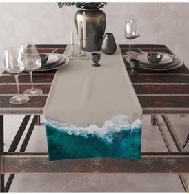 Resim Özge Okurer Runner Marin Deniz Desenli Keten Masa Örtüsü Runner 