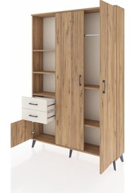 Resim Arges Dolap 5 Raflı 2 Çekmeceli Tek Askılı 132x30x195 Çam-çam... Çam 