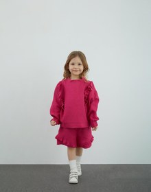 Resim Manimani Fırfır Detaylı Kız Çocuk Pembe Keten Bluz 