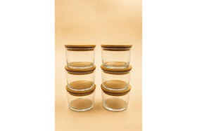 Resim Feyza Design Şık 6'lı Bambu Kapaklı Cam Kahvaltılık Kase Seti 