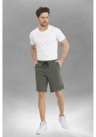 Resim Reflektör Logo Baskılı Pamuklu Spor Şort Haki 