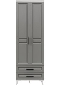 Resim GuneyStore Gözde 2 Kapaklı Komple MDF Antrasit - Beyaz Gardırop 