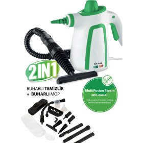 Resim Çok Amaçlı 2'li Buharlı Temizlik Makinesi, El ve Mop Özellikli, Beyaz 