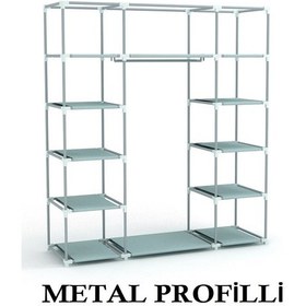 Resim Beyazpazar Metal Profilli Bez Dolap 12 Raflı+Askılıklı Bez Dolap Siyah 