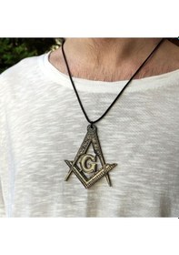 Resim Mason Masonic Harf G Gönye V Pergel Büyük Boy 7cm Siyah Akrilik Kolye Ucu Deri Kayış 15041760 