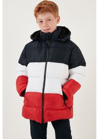 Resim Lela Içi Peluş Astarlı Çıkarılabilir Kapüşonlu Şişme Erkek Çocuk Mont 57611967 Lacivert-Beyaz-Kırmızı 