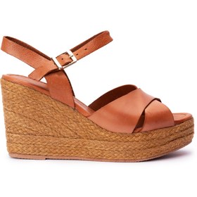 Resim Elile Shoes Hakiki Vageta Deri Topuklu Kadın Sandalet 34-35-41-42-43-44 Numara 