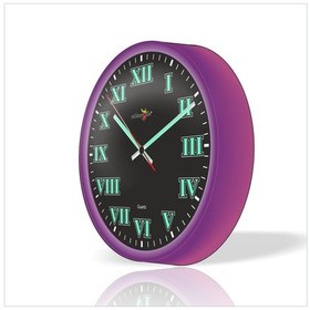 Resim Büyük Fosforlu Klasik Romen Rakkamlı Siyah Zeminli Duvar Saati (465453005) Mor - Siyah 