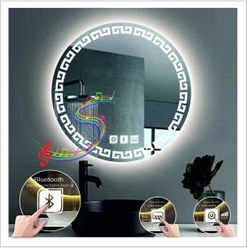 Resim Dnr-Mirror90 Cm Beyaz Ledli Tasarım Kumlamalı Dokunmatik Bluetoothlu Buğu Önleyicili Banyo Aynası Makyaj Ayna 