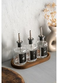 Resim Khakma Ahşap Stantlı Şeffaf 3'lü 250 ML Sosluk Yağdanlık 
