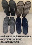 Resim YILDIZ SHOES Motifli 4 Lü Erkek Ev Terliği Nakışlı Günlük Önü Kapalı Misafir Terliği Kışlık Ev Misafir Terliği 