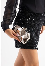 Resim By Eduu Byeduu Silver Metal Clutch Portföy Abiye Çanta Gümüş 