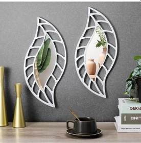 Resim 2'li Set Kırılmaz Pleksi Dekoratif Duvar Aynası - 20x35 Cm Yaprak Formlu 1. Sınıf Akrilik Ayna Beyaz 