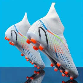 Resim CHTAPPILIAR Yüksek Toplu Elastik Kayışlı Futbol Kramponları, Nefes Alabilen Kaymaz Dayanıklı Futbol Ayakkabıları, Profesyonel Antrenman Maç Spor Ayakkabıları, Tüm Sezon Düz Renk, Bağcıklı Kapatma, Suni Üst, Kumaş İç, TPU Taban, Top Oyunu İçin EVA Tabanlık - Erkek Spor Stili 