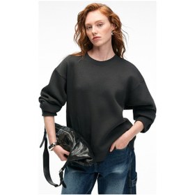 Resim Grimelange ESME Kadın Oversize Yuvarlak Yakalı Kol Ucu Ve Etek Ucu Manşetli Antrasit Sweatshirt 