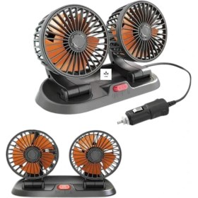 Resim Araç Içi Vantilatör 360° Dönebilen Torpido Üstü Çift Başlıklı Vantilatör 12V Uyumlu Soğutucu Fan 