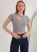 Resim Kaktüs Moda Kaşkorse Kumaş Önü Damla Model Kısa Kol Kadın Bluz Siyah, Grimelanj 