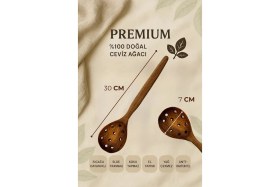 Resim 3'lü %100 Doğal Çizme Yapmaz Ceviz Ağacı Ahşap Mutfak Seti – Maşa, Kaşık, Kevgir 