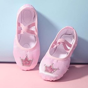 Resim Cryfokt Taç Bale Ayakkabısı – Nakış Egzersizleri Ile Çocuklar Için Bale Ayakkabıları – Kızlar Için Sevimli Yumuşak Saten Dans Ayakkabıları (27) 