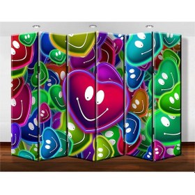 Resim Dekobul Mutlu Kalpler 6 Kanat Tekerlekli Kanvas Paravan 