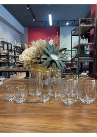 Resim Paşabahçe Allegra 18 Parça Gerçek Yaldızlı Bardak Su Takımı , Çeyizlik , Hediyelik , Su Seti Beyaz 