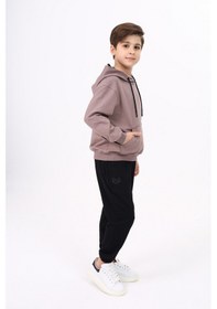 Resim Toontoy Kids Toontoy Erkek Çocuk Relax Fit Kapüşonlu Cepli Hafif Düşük Omuz Baskılı Sweatshirt - 2 İplik Kahve 