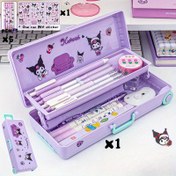 Resim Sanrio Keroppi Mor Çanta Tarzı Çift Katmanlı Kalem Kutusu 5 Div Sticker & 1 Silgi ile - Öğrenciler için Sevimli Okul Malzemeleri, Doğum Günü Hediyesi, Okula Dönüş Temel İhtiyaçları, Okul Çantası, Kırtasiye Düzenleyici, Eğlenceli Tasarım, Dayanıklı Bölmeler 
