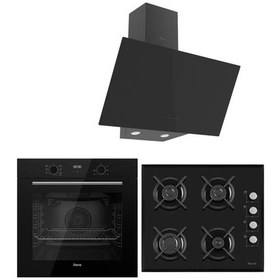 Resim Ferre Black Plus Serisi QBL63CS-S1140-D077 3lü Cam Ankastre Set 