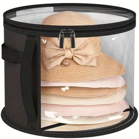 Resim Extra Büyük Katlanabilir Şapka Depolama Organizatörü, Dayanıklı, Hafif, Non-Woven Siyah PVC, Yıkanabilir, Takviyeli Kulaklık, Şeffaf Pencere, Çift Zip ve Güvenlik Kemeri ile, Kovboy, Güneş, Plaj Şapkaları, Giyim, Oyuncaklar ve Komütatör Aksesuarları için 