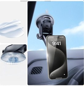 Resim Araç İçi Manyetik Telefon Tutucu Vantuzlu Katlanabilir Teleskopik Kollu 360 Döner Dashboard Ve Cam Standı 