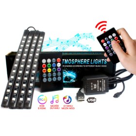 Resim Waxen 12 Led Ayak Altı Led Lamba Kumandalı Sese Duyarlı Usb Rgb Araç Içi Aydınlatma 