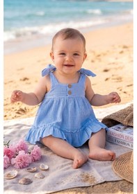 Resim Babymod Müslin 100% Pamuk Askılı Yazlık Kız Bebek Elbise Mavi 