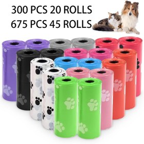 Resim 300 adet 20 Rulo Tek Kullanımlık Köpek Pisliği Torbaları Küçük Köpekler İçin Plastik Atık Torbaları Pet Pisleri Dış Mekan Yürüyüş Seyahat Karışık Renkler Pati Baskılı Stil 