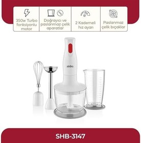 Resim Sinbo SHB-3147 Blender Seti, 3'ü 1 Arada, 350W Turbo Fonksiyonlu Motor, Paslanmaz Çelik Doğrayıcı, El Blenderı, Çırpıcı 