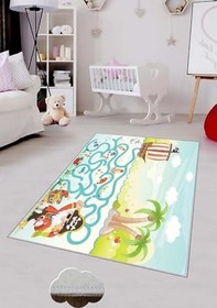 Resim Pelangi Mavi Korsan Ve Hazine Desenli Yıkanabilir Kaymaz Taban Leke Tutmazbebek Ve Çocuk Odası Halısı, Yeşil-Mavi 160 x 300, 901357069160300 