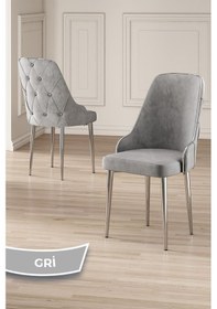 Resim Canisa Krax Serisi, 1.sınıf Babyface Kumaş Mutfak Sandalye, Gümüş Metal Ayak, 6 Adet Gri Sandalye Sandalye Gri Ayakları Gümüş 