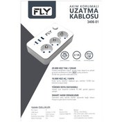 Resim FLY 3406-01, 3 Soket, 3 USB, Akım Korumalı Priz, 2.1A, Anahtarlı, 2Mt Kablo, (Beyaz) 
