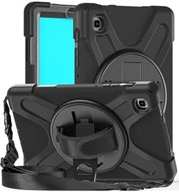 Resim m.tk moveteck Samsung Galaxy Tab S6 Lite SM-P610, P615, P617 ile Uyumlu Askılı Zırh Tank Military Dönen Standlı Defender Kılıf, Siyah 