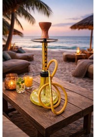 Resim 56 Cm Modern Cam Nargile Takımı Altın Renk Gövdeli Şık Nargile Seti Ev Teras Balkon Bahçe Kullanımına Uygun 