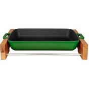 Resim Lava 22x30 CM Döküm Demir Dikdörtgen Yekpare Çift Kulplu Yeşil Rosto ve Fırın Tepsisi - Kayın Servis Ahşabı LV P TP 2230 K4 G 