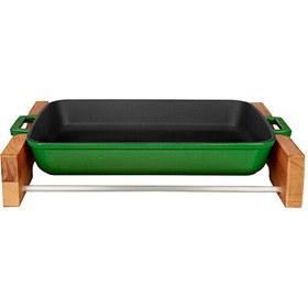 Resim Lava 22x30 CM Döküm Demir Dikdörtgen Yekpare Çift Kulplu Yeşil Rosto ve Fırın Tepsisi - Kayın Servis Ahşabı LV P TP 2230 K4 G 
