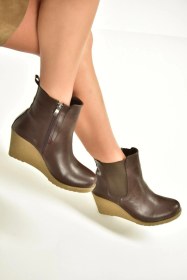 Resim V361197009 Kahverengi Dolgu Topuklu Kadın Bot Kahverengi-suni Deri 