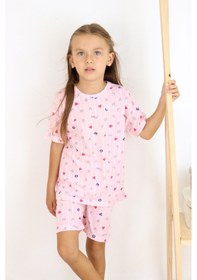 Resim Kız Çocuk Pamuklu Penye Kumaş Şortlu Pijama Takımı Çok Renkli 