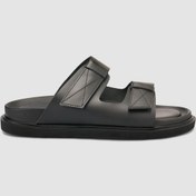 Resim %100 Hakiki Deri Cırt Cırtlı Siyah Erkek Terlik Siyah 