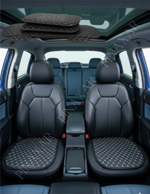 Resim Nissan Navara D23 2014 Sonrası Ön Arka Set Koltuk Minderi, Siyah Deri Beyaz Dikiş 