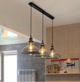 Resim Riolight Vintage,rustik 3xe27 Masa Üstü Cam Başlık Sarkıt Avize Taban Uzunluğu:60cm Cam Çap:20cm Altın - Füme 