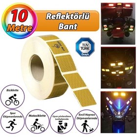 Resim 10 Mt Reflektörlü Reflektif Fosforlu Araç Oto Kamyon Şerit Bant Tüvtürk Onaylı Kesikli Sarı İkaz Bandı 
