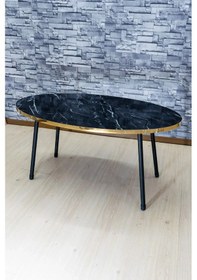 Resim Uslucan Alışveriş Orta Sehpa Elips Siyah Metal Ayak Bendir Altın Çok Renkli 